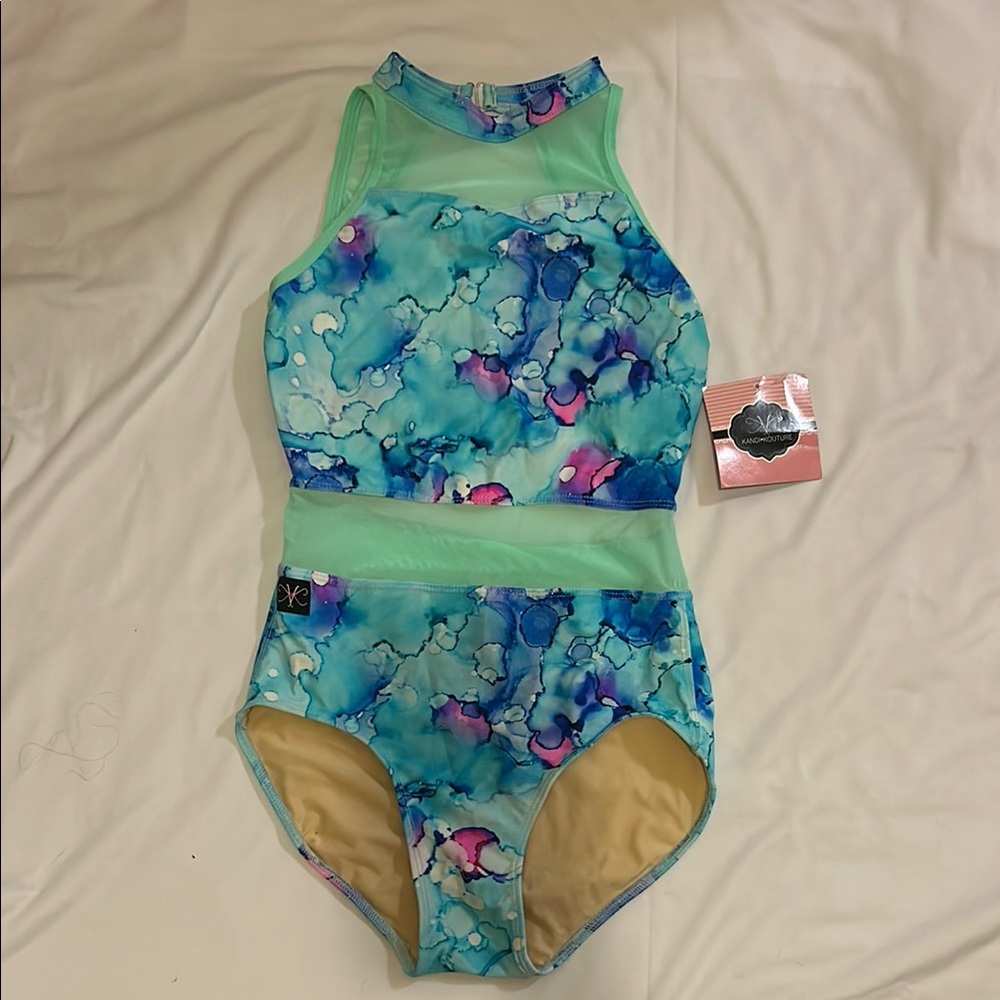 Blue and green water color leotard